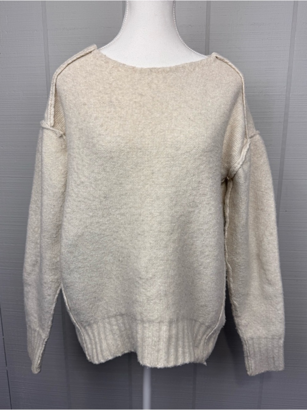 We The Free Care FP Eastwood Tunic Knit Sweater Reverse Seam Oatmeal Cream